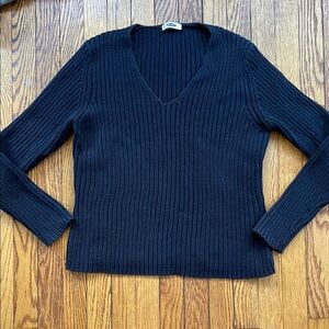 Black V-Neck Ribbed Sweater